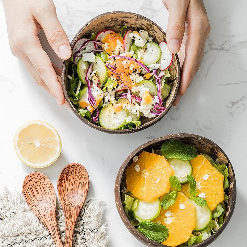 מארזי קערת קוקוס בעבודת יד וכפות עץ להגשה אותנטית - Smart Shop IL