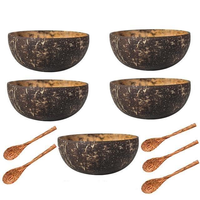 מארזי קערת קוקוס בעבודת יד וכפות עץ להגשה אותנטית - Smart Shop IL