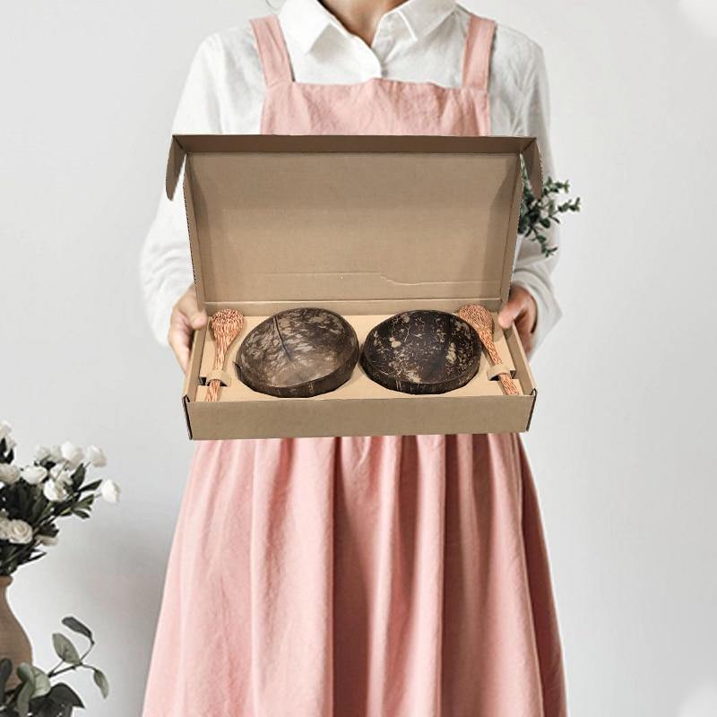 מארזי קערת קוקוס בעבודת יד וכפות עץ להגשה אותנטית - Smart Shop IL